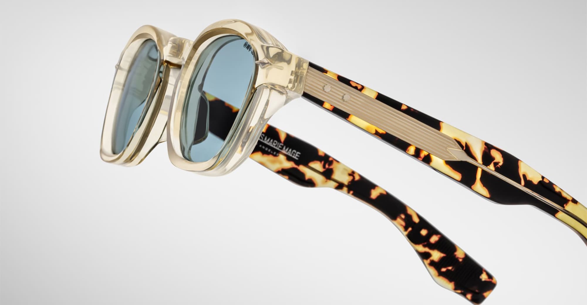 Ottica Mondello Roma - Jacques Marie Mage - JMMZP-10Y3 - DECADE COLLECTION: ZEPHIRIN - DUN - Acetate - shape Squared - beige - EYEWEAR - SUNGLASSES - Uomo,Men - lens Blue - Made In Japan