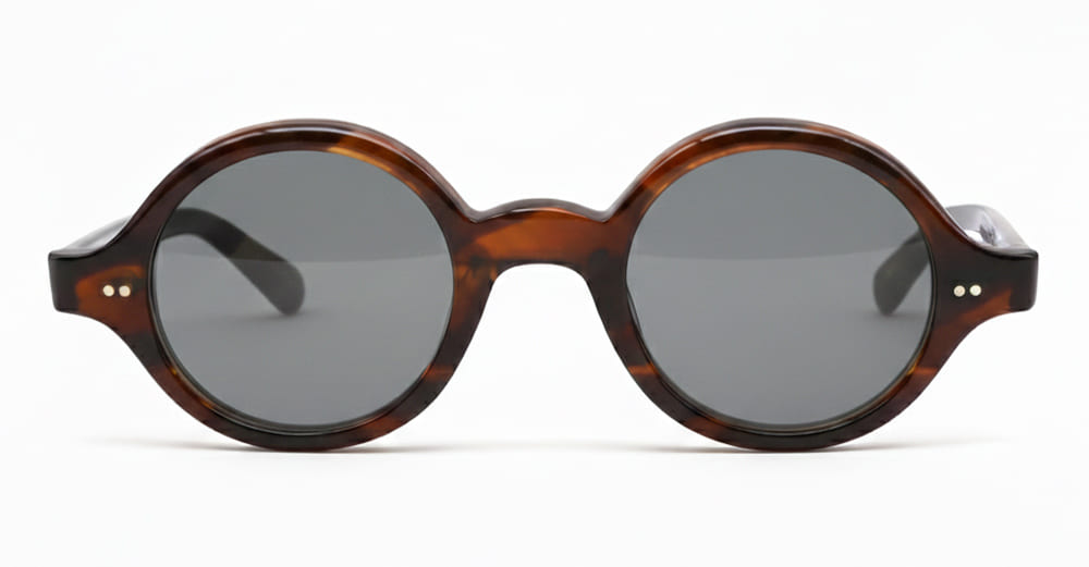 Ottica Mondello Roma - Julius Tart - JTPL-035M-Rivet-2B-GR-56 - ROUND-EYE - DEMI AMBER / LIGHT GREY LENS - Acetate - shape Round - Havana - EYEWEAR - SUNGLASSES - Unisex,Uomo,Donna,Women,Men - lens Grey - Made In Japan