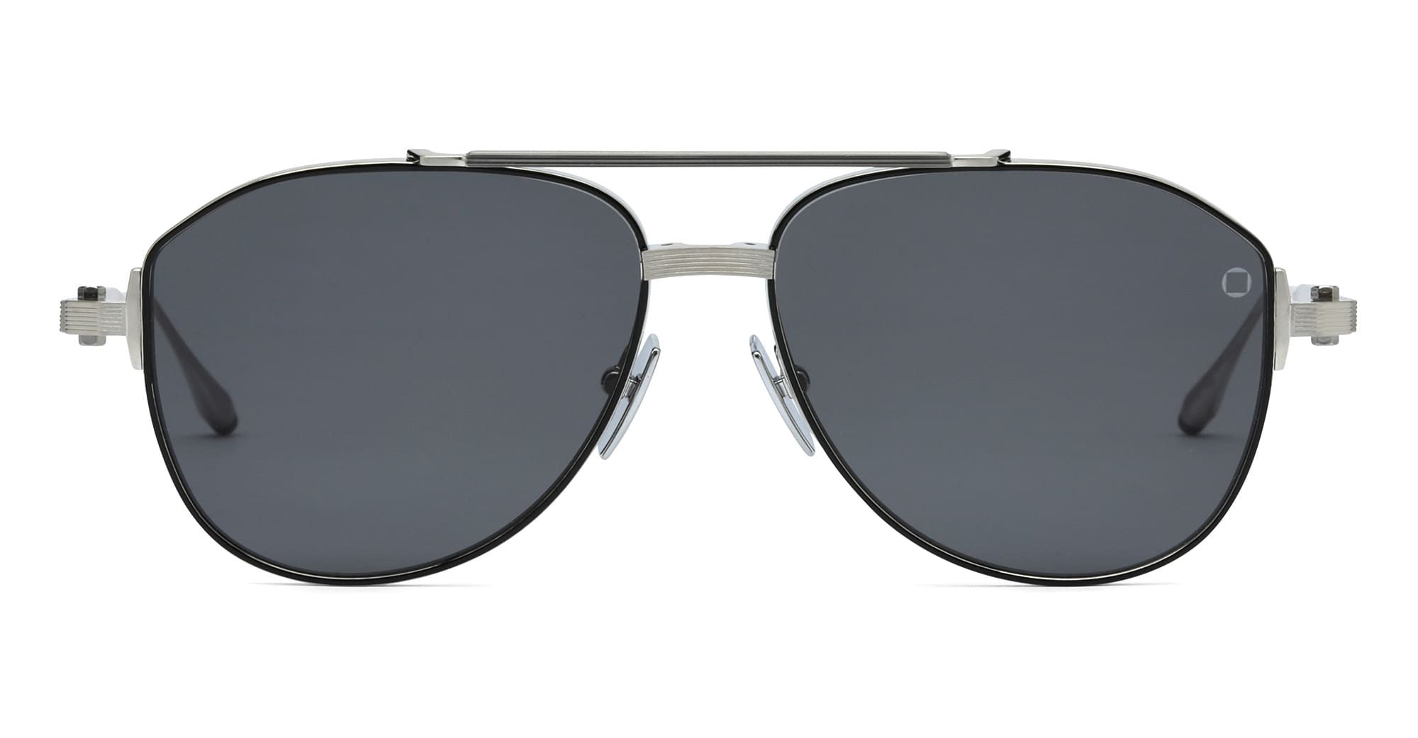 Ottica Mondello Roma - Akoni - AKS-521B-57 - HELIOS - BRUSHED SILVER / BLACK RHODIUM - Titanium - shape Pilot - silver, black - EYEWEAR - SUNGLASSES - Uomo,Men - lens dark grey - Made In Japan
