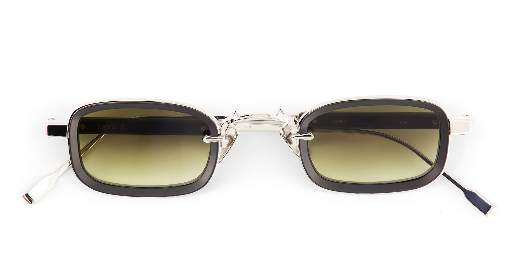 Ottica Mondello Roma - Sato - Canicula-P-B-1 - CANICULA - PLATINUM / MATTE BLACK - Acetate, titanium - shape Rectangular - silver, black - EYEWEAR - SUNGLASSES - Unisex,Uomo,Donna,Women,Men - lens Gradient green - Made In Japan