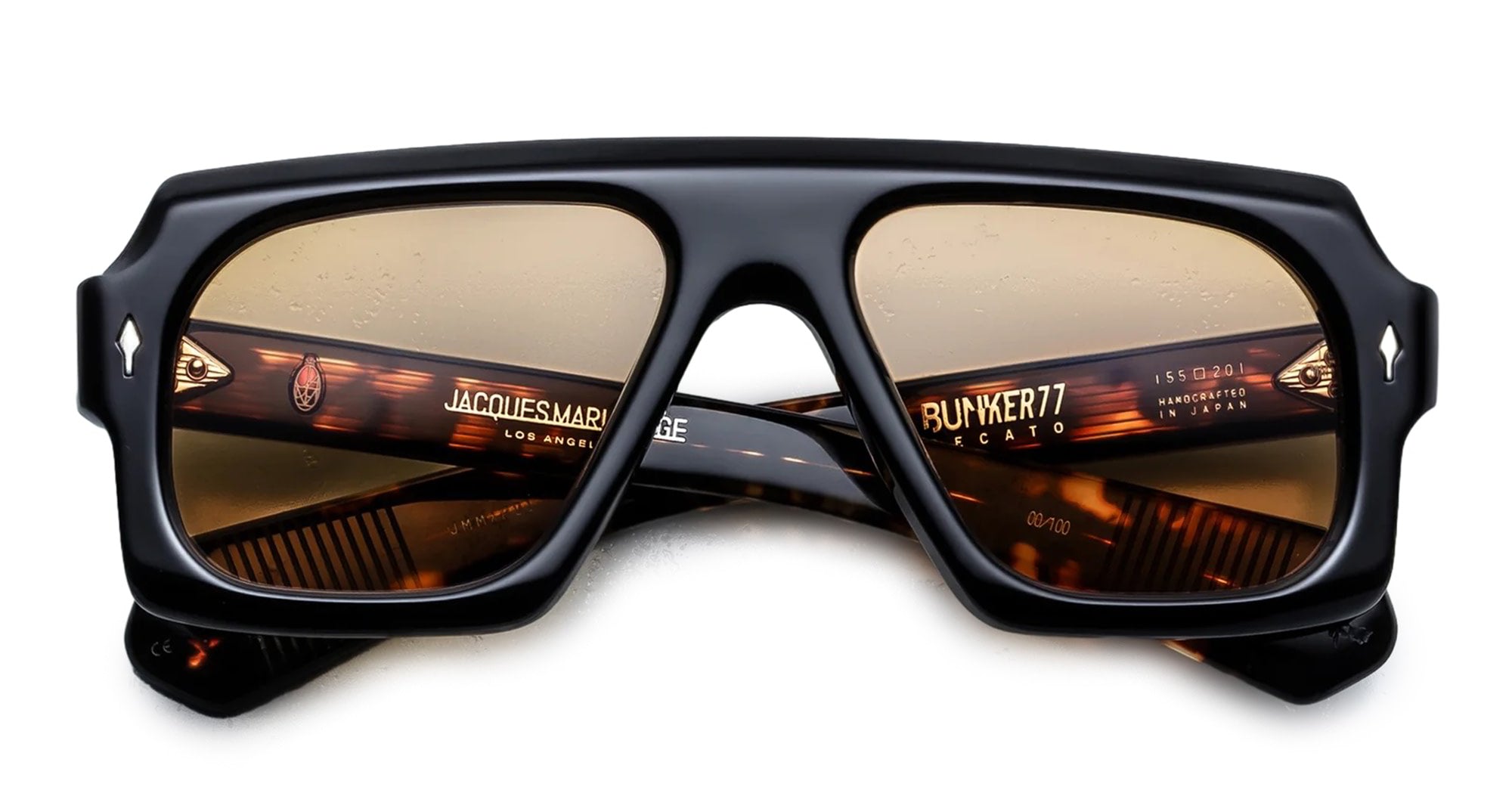 Ottica Mondello Roma - Jacques Marie Mage - JMMXP-01 - BUNKER77 BY JMM: DECATO- NOIR - Acetate - shape Navigator - black, tortoise - EYEWEAR - SUNGLASSES - Unisex,Uomo,Donna,Women,Men - lens Brown - Made In Japan