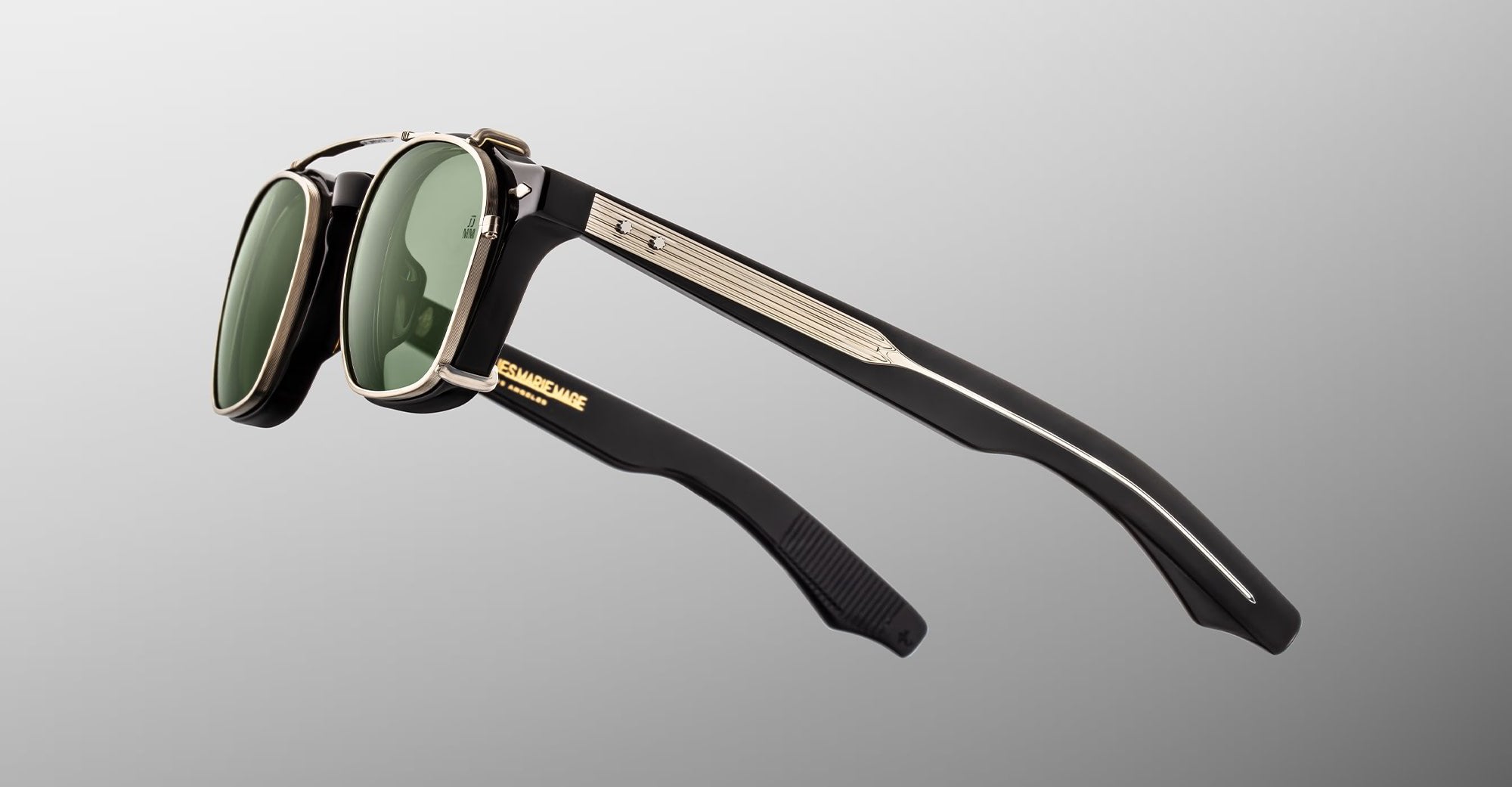 Ottica Mondello Roma - Jacques Marie Mage - JMMZPXCP-41 - ZEPHIRIN 47 CLIP ON 2 - SILVER - Titanium - shape Squared - Silver - EYEWEAR - SUNGLASSES - Unisex,Uomo,Donna,Women,Men - lens Green - Made In Japan