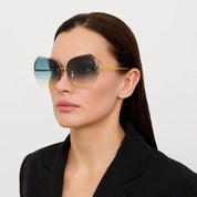 Ottica Mondello Roma - LINDA FARROW - LFL1546C2SUN - LILA - YELLOW GOLD / AQUA - Titanium - shape Butterfly - Gold - EYEWEAR - SUNGLASSES - Donna,Women - lens Gradient blue - Made In Japan