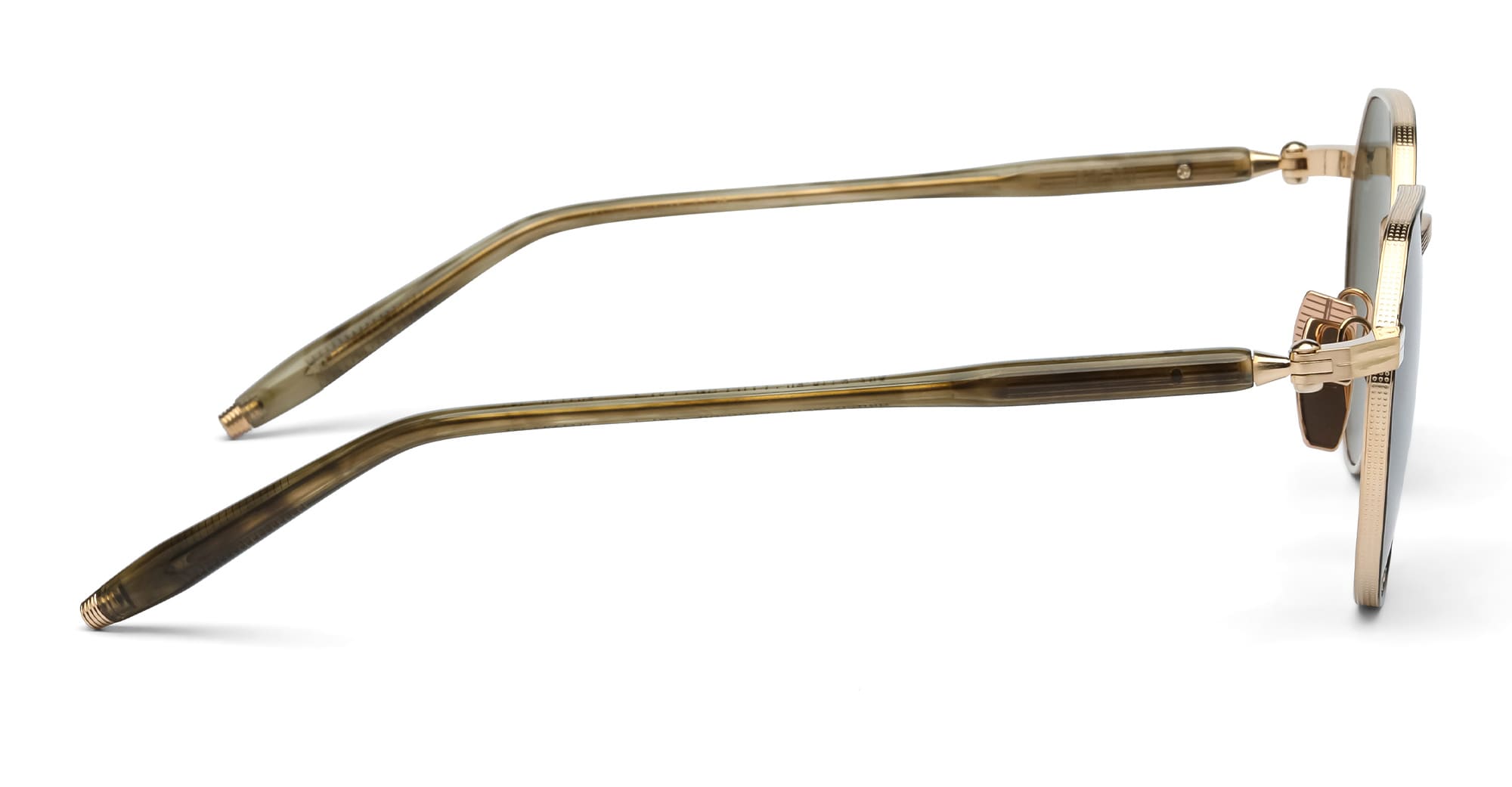 Ottica Mondello Roma - Akoni - AKS-522A-50 - THEMIS - BRUSHED 12K GOLD / GREEN TORTOISE SWIRL - Acetate, titanium - shape Round - green tortoise - EYEWEAR - SUNGLASSES - Uomo,Men - lens emerald green - Made In Japan