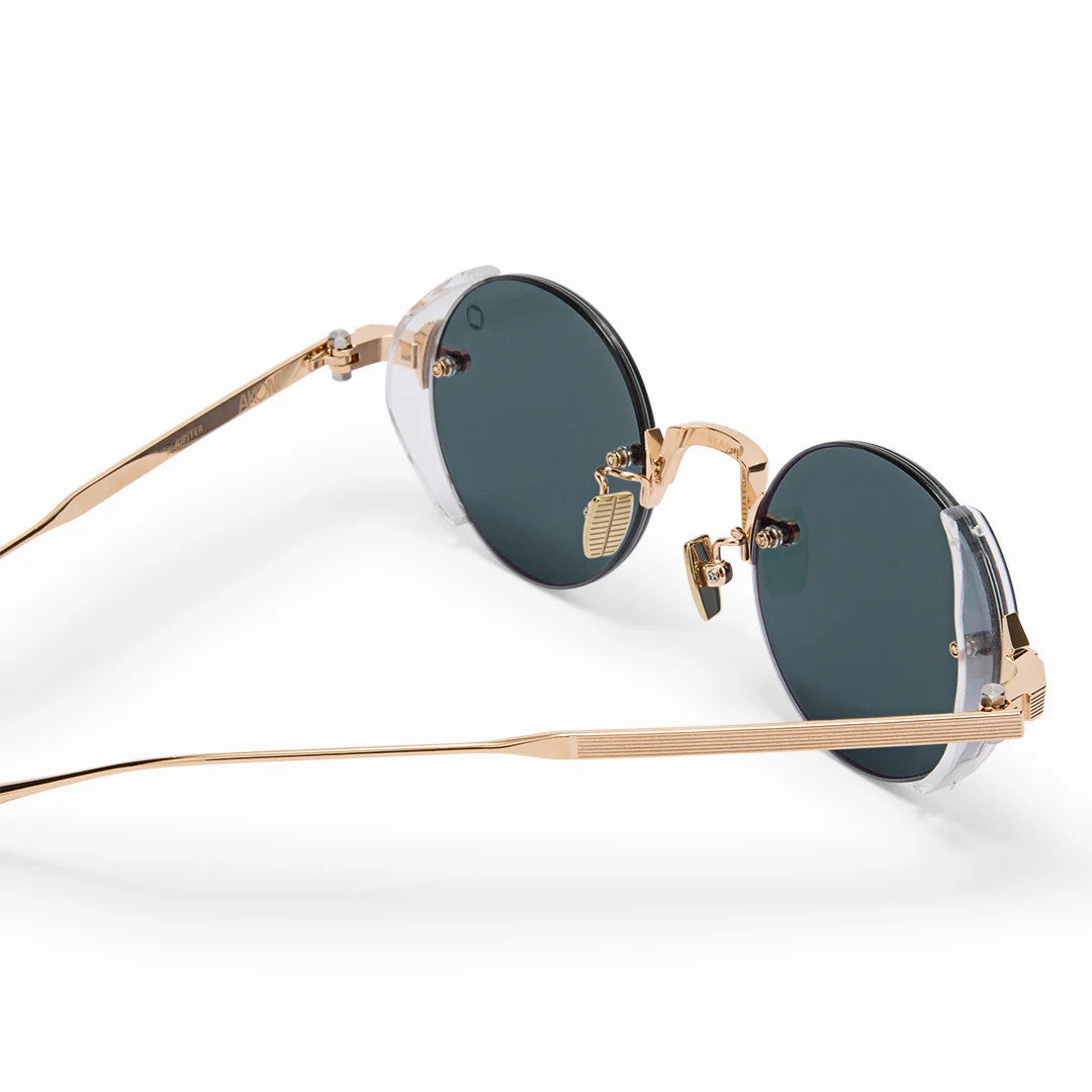 Ottica Mondello Roma - Akoni - AKS-519D-46 - JUPITER - SHINY 12K GOLD - Titanium - shape Round - black iron - EYEWEAR - SUNGLASSES - Unisex,Uomo,Donna,Women,Men - lens Green - Made In Japan