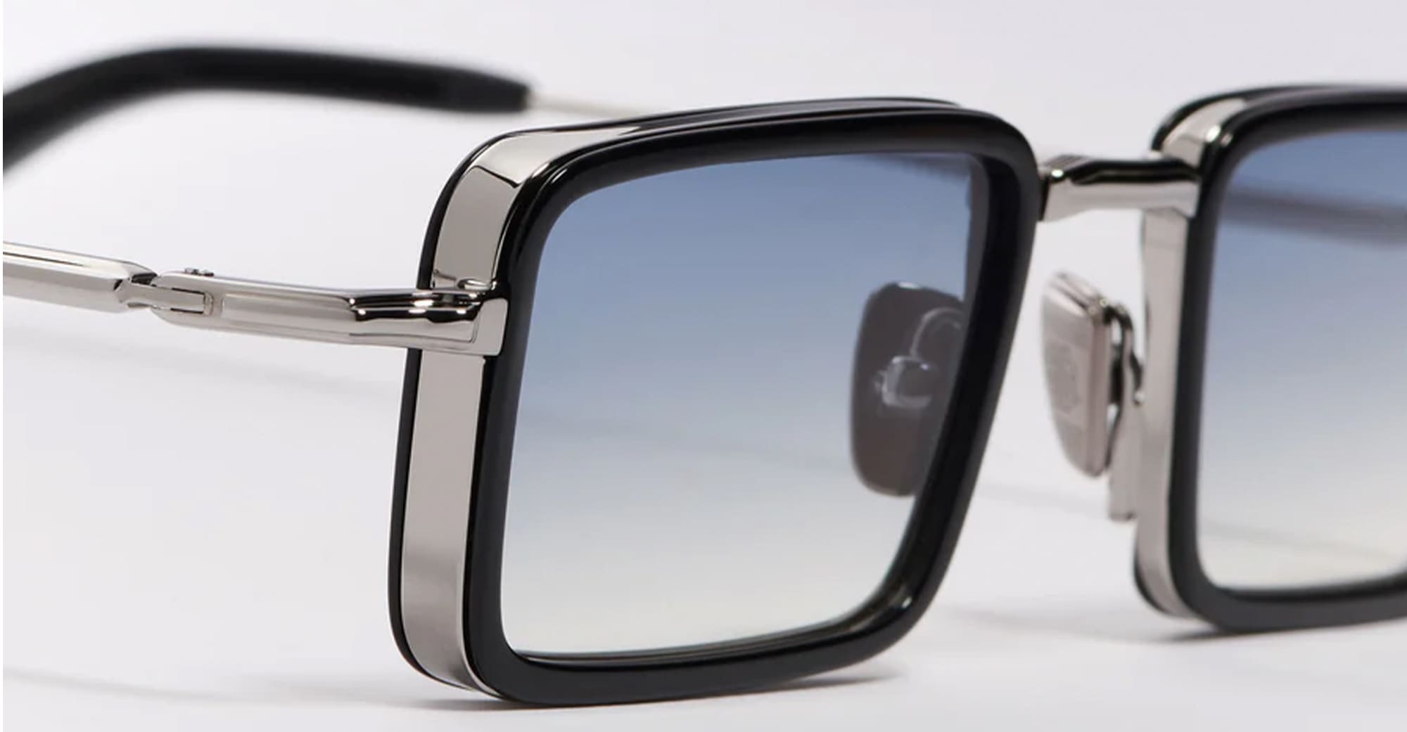 Ottica Mondello Roma - John Dalia - PIERCE-C107 - PIERCE - C107 Shiny Black / Ruthenium Plated - Metal - shape Rectangular - Black, gold - EYEWEAR - SUNGLASSES - Unisex,Uomo,Donna,Women,Men - lens Gradient blue - Made In France