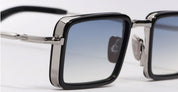 Ottica Mondello Roma - John Dalia - PIERCE-C107 - PIERCE - C107 Shiny Black / Ruthenium Plated - Metal - shape Rectangular - Black, gold - EYEWEAR - SUNGLASSES - Unisex,Uomo,Donna,Women,Men - lens Gradient blue - Made In France