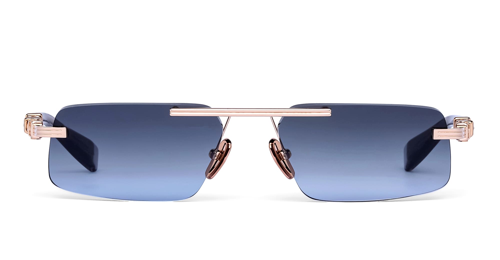 Ottica Mondello Roma - Balmain - BPS-187B-58 - PIERRE II - 12K GOLD / CRYSTAL GREY - Titanium - shape Rectangular - gold, grey - EYEWEAR - SUNGLASSES - Unisex,Uomo,Donna,Women,Men - lens Gradient blue - Made In Japan