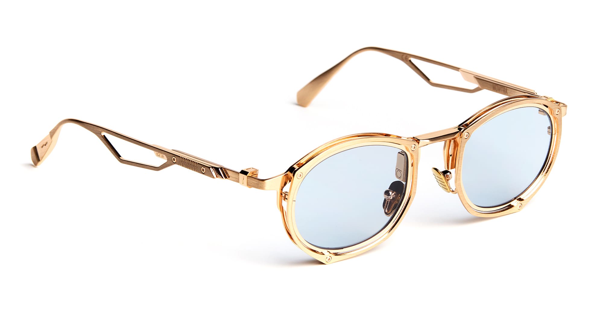 Ottica Mondello Roma - Movitra - TRINITAS 03-C3 - TRINITAS 03 - C3 Light Gold / Light Azure Lens - Titanium - shape Oval - Gold - EYEWEAR - SUNGLASSES - Uomo,Men - lens light blue - Made In Italy
