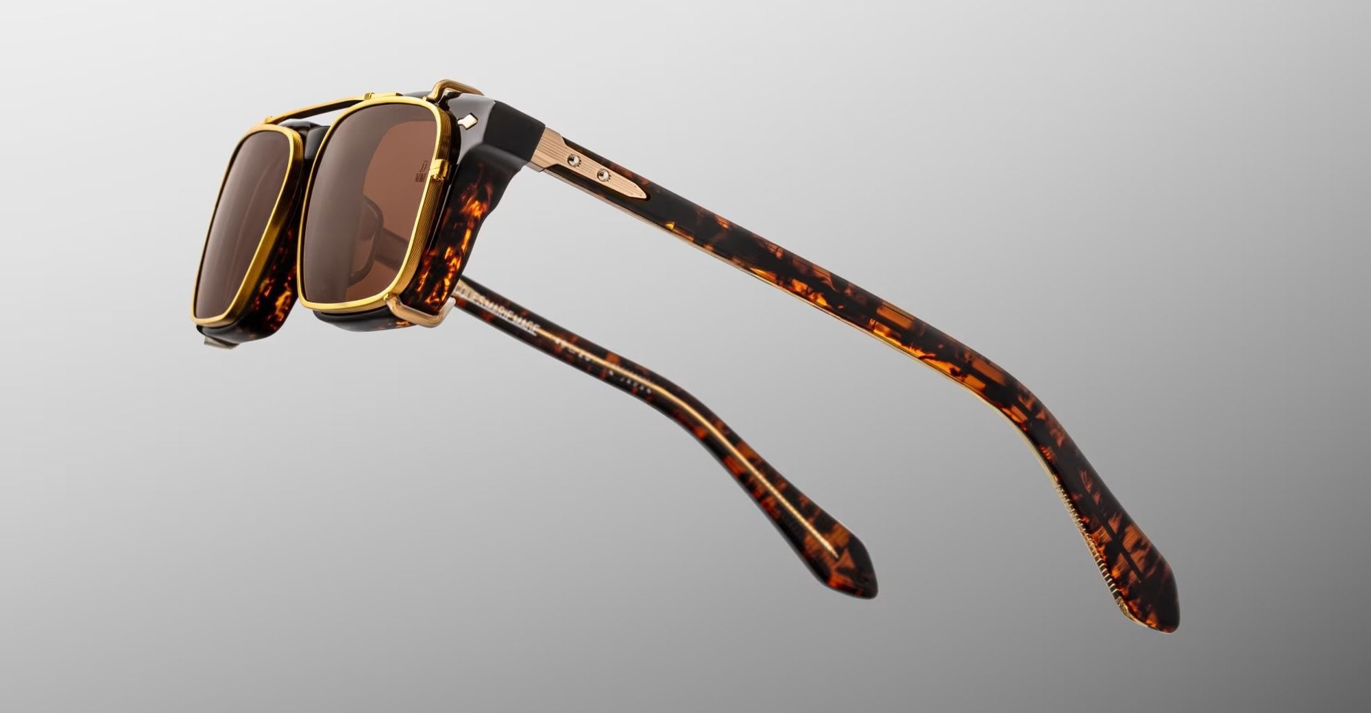 Ottica Mondello Roma - Jacques Marie Mage - JMMMSCP-40 - MOSCOVA CLIP ON - GOLD - Titanium - shape Rectangular - Gold - EYEWEAR - SUNGLASSES - Unisex,Uomo,Donna,Women,Men - lens Brown - Made In Japan