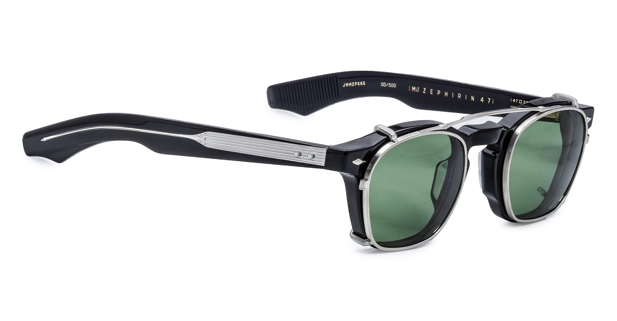 Ottica Mondello Roma - Jacques Marie Mage - JMMZPXCP-41 - ZEPHIRIN 47 CLIP ON 2 - SILVER - Titanium - shape Squared - Silver - EYEWEAR - SUNGLASSES - Unisex,Uomo,Donna,Women,Men - lens Green - Made In Japan
