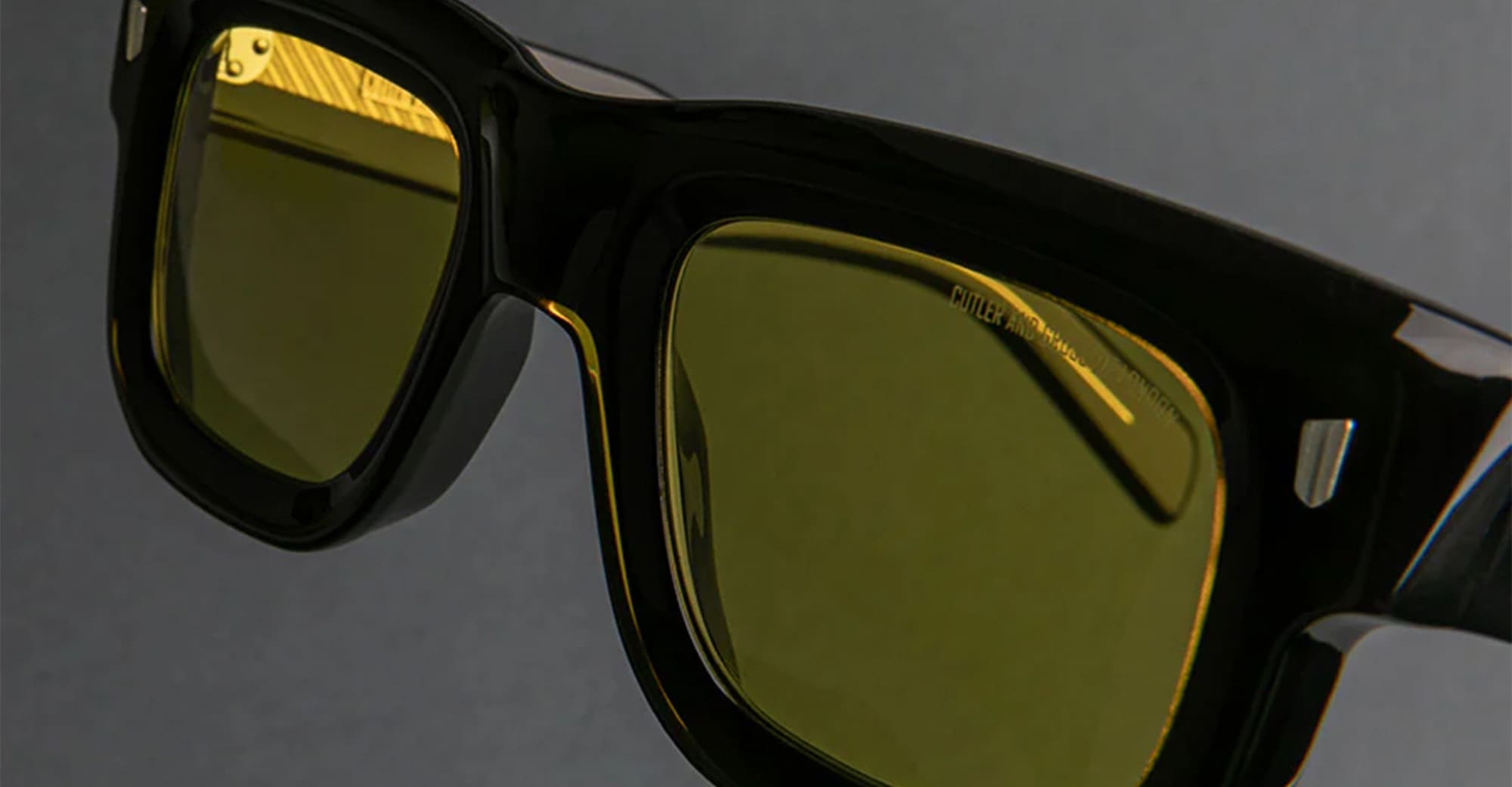 Ottica Mondello Roma - Cutler and Gross - CGSN-1402-50-01 - 1402 - YELLOW ON BLACK - Acetate - shape Squared - Black - EYEWEAR - SUNGLASSES - Unisex,Uomo,Donna,Women,Men - lens yellow - Made In Italy