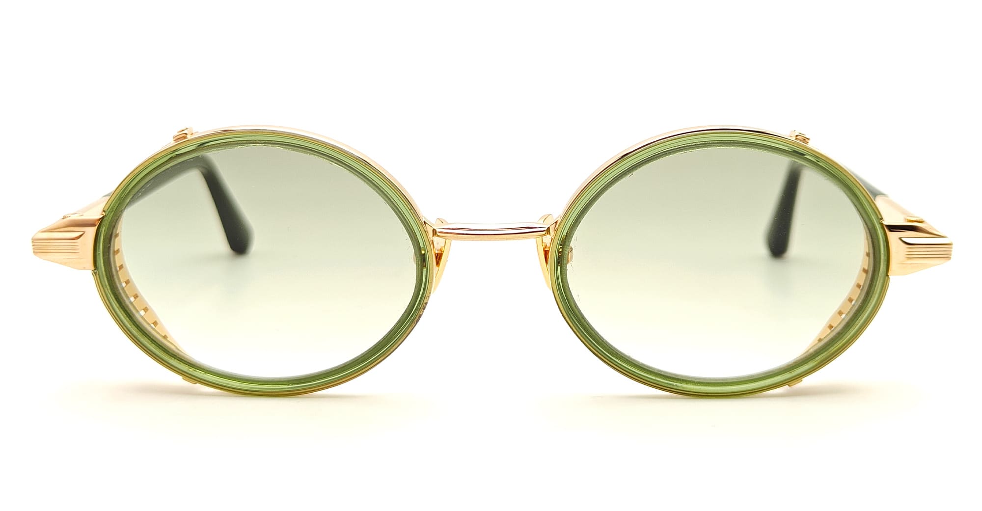  TRANSLUCENT GREEN - Metal - shape Oval - gold, black - EYEWEAR - SUNGLASSES - Unisex,Uomo,Donna,Women,Men - lens Gradient green - Made In France